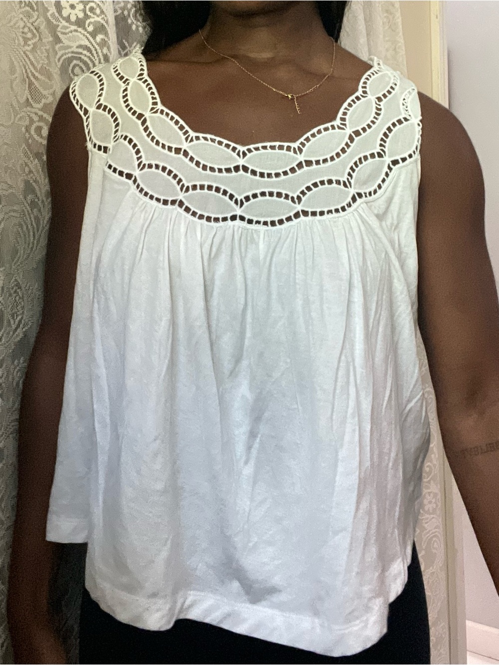 LOFT White Crochet Yoke Sleeveless Camisole